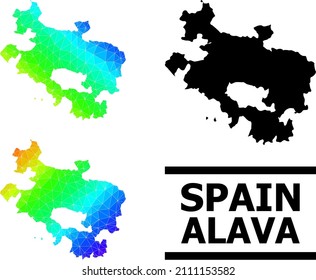 Vector low-poly spectral colored map of Alava Province with diagonal gradient. Triangulated map of Alava Province polygonal illustration.