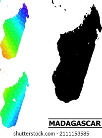 Vector lowpoly spectral colored map of Madagascar Island with diagonal gradient. Triangulated map of Madagascar Island polygonal illustration.