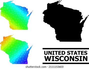 Vector low-poly spectral colored map of Wisconsin State with diagonal gradient. Triangulated map of Wisconsin State polygonal illustration.