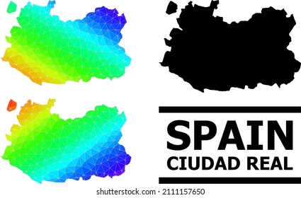 Vector lowpoly spectral colored map of Ciudad Real Province with diagonal gradient. Triangulated map of Ciudad Real Province polygonal illustration.