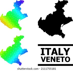 Vector low-poly spectral colored map of Veneto region with diagonal gradient. Triangulated map of Veneto region polygonal illustration.