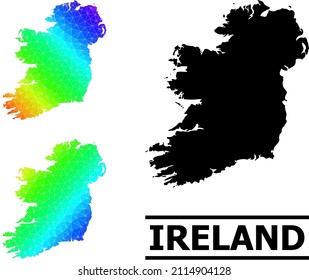 Vector lowpoly spectral colored map of Ireland Island with diagonal gradient. Triangulated map of Ireland Island polygonal illustration.