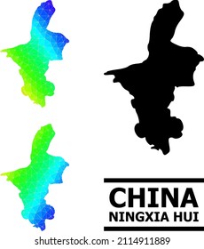 Vector low-poly spectral colored map of Ningxia Hui Region with diagonal gradient. Triangulated map of Ningxia Hui Region polygonal illustration.