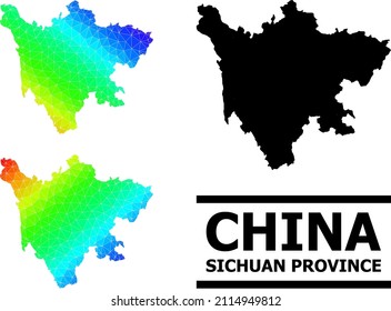 Vector lowpoly spectral colored map of Sichuan Province with diagonal gradient. Triangulated map of Sichuan Province polygonal illustration.