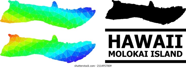 Vector lowpoly spectral colored map of Molokai Island with diagonal gradient. Triangulated map of Molokai Island polygonal illustration.