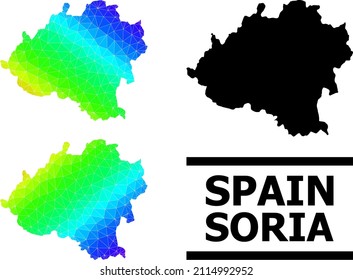 Vector lowpoly spectral colored map of Soria Province with diagonal gradient. Triangulated map of Soria Province polygonal illustration.