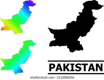 Vector low-poly spectral colored map of Pakistan with diagonal gradient. Triangulated map of Pakistan polygonal illustration.
