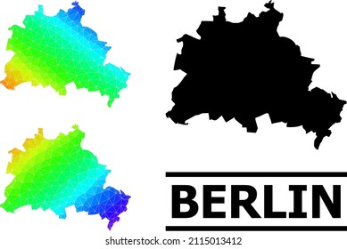 Vector lowpoly spectral colored map of Berlin City with diagonal gradient. Triangulated map of Berlin City polygonal illustration.