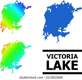 Vector low-poly spectral colored map of Victoria Lake with diagonal gradient. Triangulated map of Victoria Lake polygonal illustration.