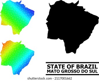 Mapa espectral vectorial de bajo polo del estado Mato Grosso do Sul con gradiente diagonal. Mapa triangular de la ilustración poligonal del estado de Mato Grosso do Sul.