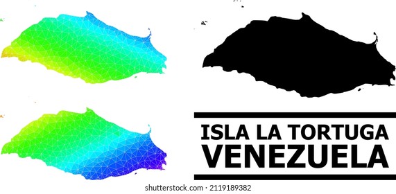 Vector low-poly spectral colored map of Isla La Tortuga with diagonal gradient. Triangulated map of Isla La Tortuga polygonal illustration.