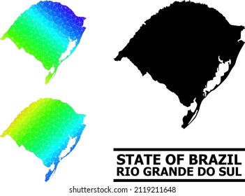 Vector low-poly spectral colored map of Rio Grande do Sul State with diagonal gradient. Triangulated map of Rio Grande do Sul State polygonal illustration.