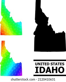 Vector lowpoly spectral colored map of Idaho State with diagonal gradient. Triangulated map of Idaho State polygonal illustration.