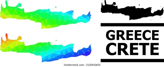 Vector low-poly spectral colored map of Crete Island with diagonal gradient. Triangulated map of Crete Island polygonal illustration. svg