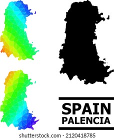 Vector lowpoly spectral colored map of Palencia Province with diagonal gradient. Triangulated map of Palencia Province polygonal illustration.