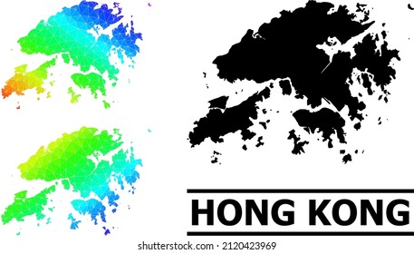 Vector lowpoly spectral colored map of Hong Kong with diagonal gradient. Triangulated map of Hong Kong polygonal illustration.