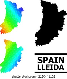 Vector low-poly spectral colored map of Lleida Province with diagonal gradient. Triangulated map of Lleida Province polygonal illustration.