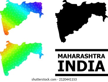 Vector lowpoly spectral colored map of Maharashtra State with diagonal gradient. Triangulated map of Maharashtra State polygonal illustration.