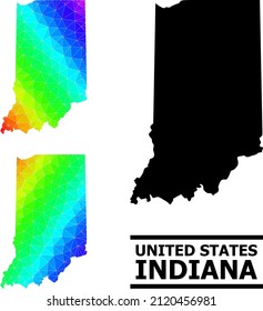 Vector low-poly spectral colored map of Indiana State with diagonal gradient. Triangulated map of Indiana State polygonal illustration.