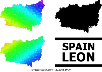 Vector lowpoly spectral colored map of Leon Province with diagonal gradient. Triangulated map of Leon Province polygonal illustration.