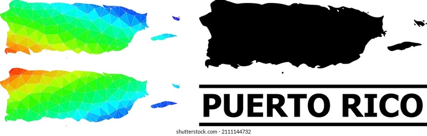 Vector low-poly spectrum colored map of Puerto Rico with diagonal gradient. Triangulated map of Puerto Rico polygonal illustration.