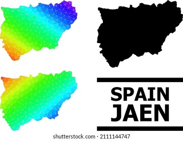 Vector low-poly spectrum colored map of Jaen Spanish Province with diagonal gradient. Triangulated map of Jaen Spanish Province polygonal illustration.