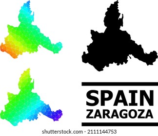 Vector low-poly spectrum colored map of Zaragoza Province with diagonal gradient. Triangulated map of Zaragoza Province polygonal illustration.