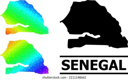 Vector lowpoly spectrum colored map of Senegal with diagonal gradient. Triangulated map of Senegal polygonal illustration.