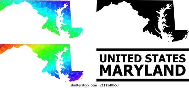 Vector lowpoly spectrum colored map of Maryland State with diagonal gradient. Triangulated map of Maryland State polygonal illustration.