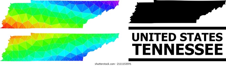 Vector lowpoly spectrum colored map of Tennessee State with diagonal gradient. Triangulated map of Tennessee State polygonal illustration.