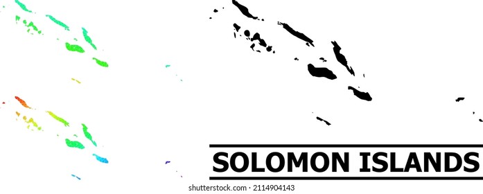 Vector lowpoly spectrum colored map of Solomon Islands with diagonal gradient. Triangulated map of Solomon Islands polygonal illustration.