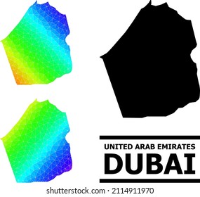 Vector lowpoly spectrum colored map of Dubai Emirate with diagonal gradient. Triangulated map of Dubai Emirate polygonal illustration.