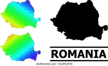 Vector lowpoly spectrum colored map of Romania with diagonal gradient. Triangulated map of Romania polygonal illustration.