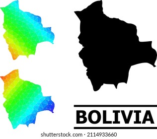 Vector lowpoly spectrum colored map of Bolivia with diagonal gradient. Triangulated map of Bolivia polygonal illustration.