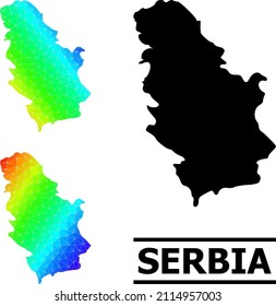 Vector lowpoly spectrum colored map of Serbia with diagonal gradient. Triangulated map of Serbia polygonal illustration.