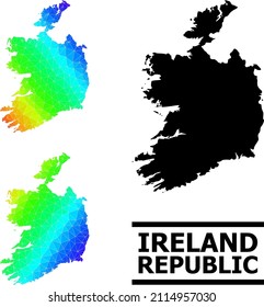 Vector low-poly spectrum colored map of Ireland Republic with diagonal gradient. Triangulated map of Ireland Republic polygonal illustration.