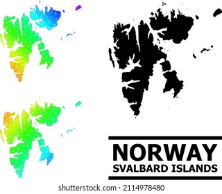 Vector low-poly spectrum colored map of Svalbard Islands with diagonal gradient. Triangulated map of Svalbard Islands polygonal illustration.