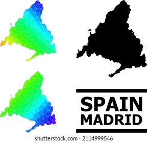 Vector lowpoly spectrum colored map of Madrid Province with diagonal gradient. Triangulated map of Madrid Province polygonal illustration.