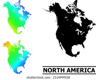 Vector lowpoly spectrum colored map of North America with diagonal gradient. Triangulated map of North America polygonal illustration.