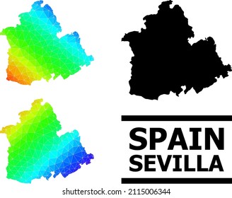 Vector lowpoly spectrum colored map of Sevilla Province with diagonal gradient. Triangulated map of Sevilla Province polygonal illustration.