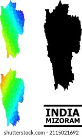 Vector lowpoly spectrum colored map of Mizoram State with diagonal gradient. Triangulated map of Mizoram State polygonal illustration.