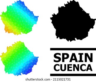 Vector low-poly spectrum colored map of Cuenca Province with diagonal gradient. Triangulated map of Cuenca Province polygonal illustration.