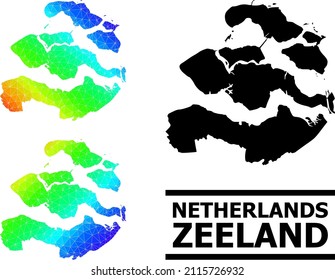 Vector low-poly spectrum colored map of Zeeland Province with diagonal gradient. Triangulated map of Zeeland Province polygonal illustration.