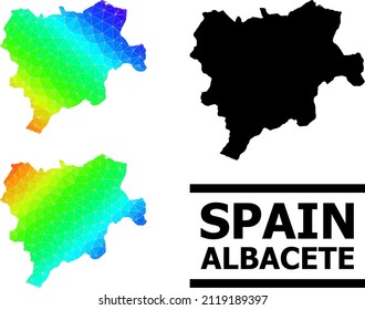 Vector low-poly spectrum colored map of Albacete Province with diagonal gradient. Triangulated map of Albacete Province polygonal illustration.