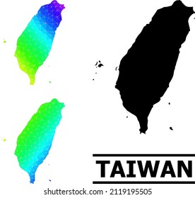 Vector low-poly spectrum colored map of Taiwan with diagonal gradient. Triangulated map of Taiwan polygonal illustration.