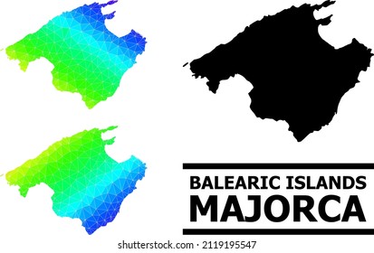 Vector low-poly spectrum colored map of Majorca with diagonal gradient. Triangulated map of Majorca polygonal illustration.