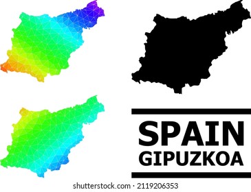 Vector lowpoly spectrum colored map of Gipuzkoa Province with diagonal gradient. Triangulated map of Gipuzkoa Province polygonal illustration.