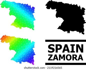 Vector low-poly spectrum colored map of Zamora Province with diagonal gradient. Triangulated map of Zamora Province polygonal illustration.