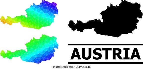 Vector lowpoly spectrum colored map of Austria with diagonal gradient. Triangulated map of Austria polygonal illustration.