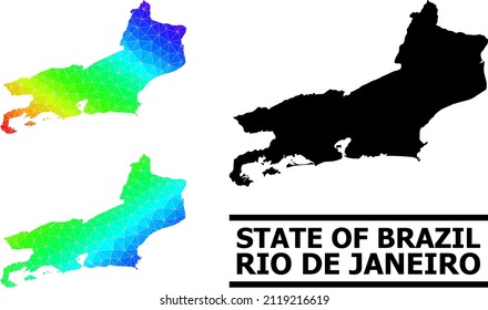 Vector low-poly spectrum colored map of Rio de Janeiro State with diagonal gradient. Triangulated map of Rio de Janeiro State polygonal illustration.